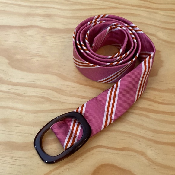 J Crew 100% silk pink & orange striped belt